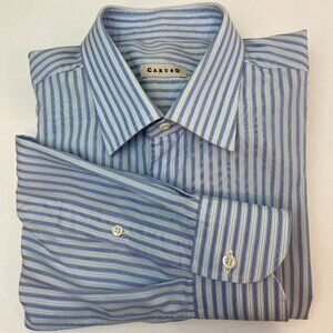 Caruso Shirt size 16 / 41 fitted Stripped Made in Italy